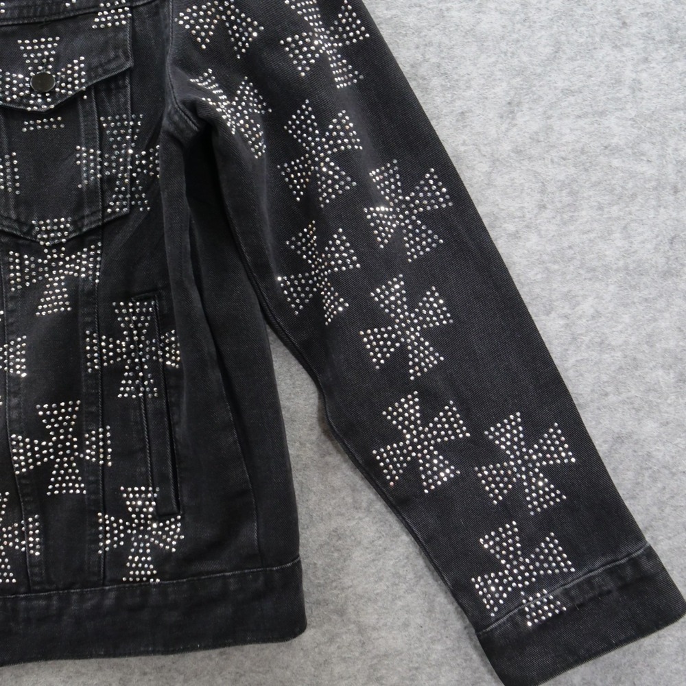 Uncle Ralph Denim Jacket Womens Large Black Rhinestones Jean Cross Pattern - Picture 3 of 11